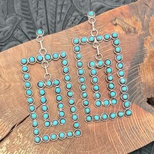 IVA BOOQUA Zuni Sterling & Sleeping Beauty Turquoise Large Rectangle Earrings